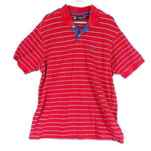 Chaps Men’s‎ L Large Red Striped Polo Classic Preppy Casual Pullover Logo Dad